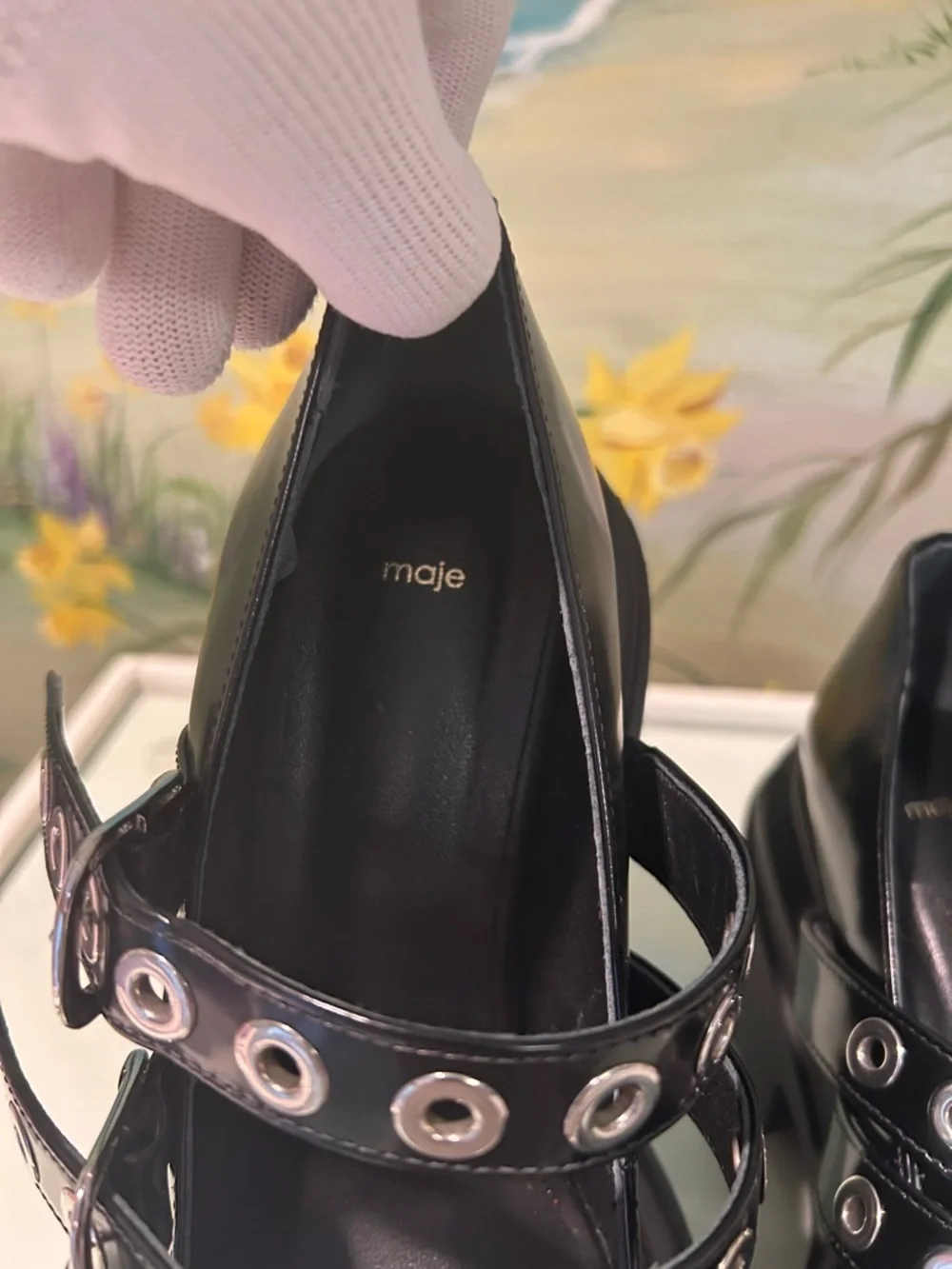 NWOB Maje Black Leather Platform Mary Jane “Babies” with Silver Eyelets
